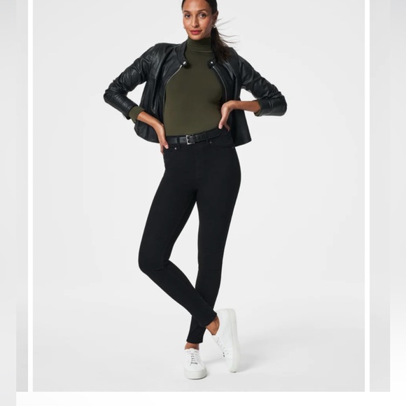 NWT $128 Spanx small tall black pull on jean leggings. Slimming. - Picture 3 of 14